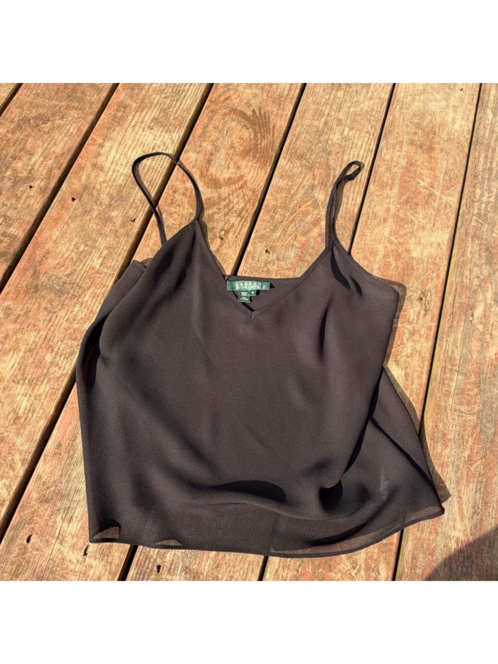 Lauren Ralph Lauren Black Sleeveless V-Neck Camisole Top Size 12 100% Polyester